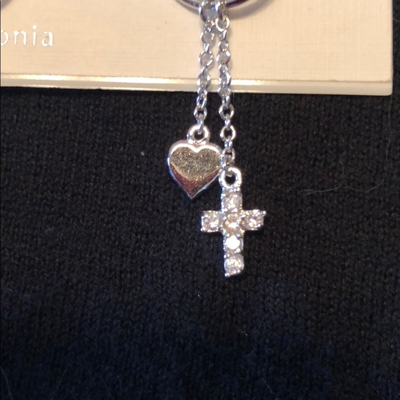 Cross and Heart Silver Earrings - Picture 2 of 3